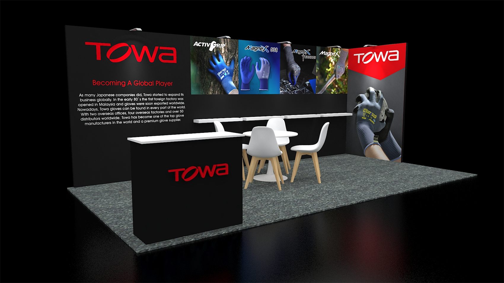 10×20 Inline Booth With Product Graphic Wall and Bistro Seating