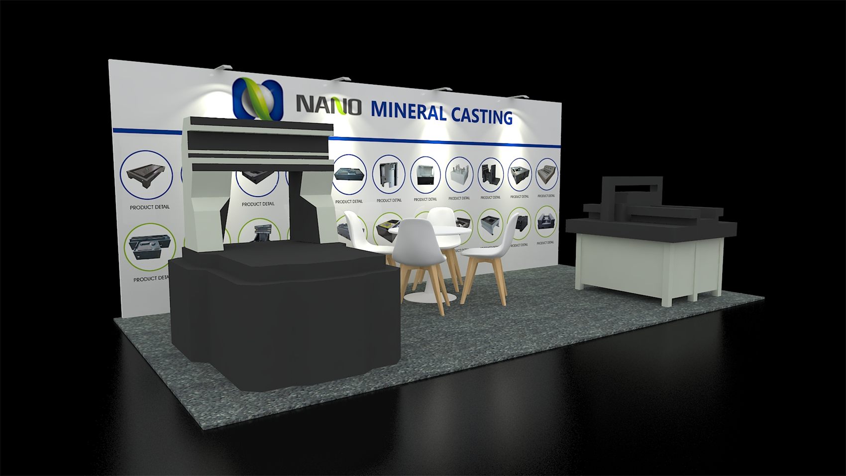 10×20 Inline Booth With Product Graphic Wall and Equipment Display Area