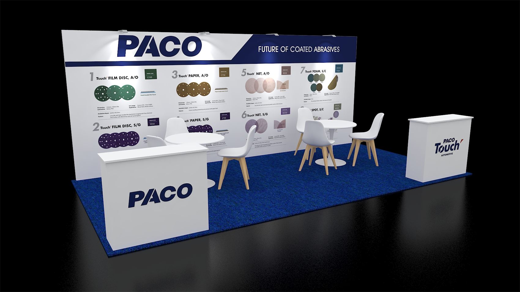 10×20 Inline Booth With Product Graphic Wall and Two Café Tables