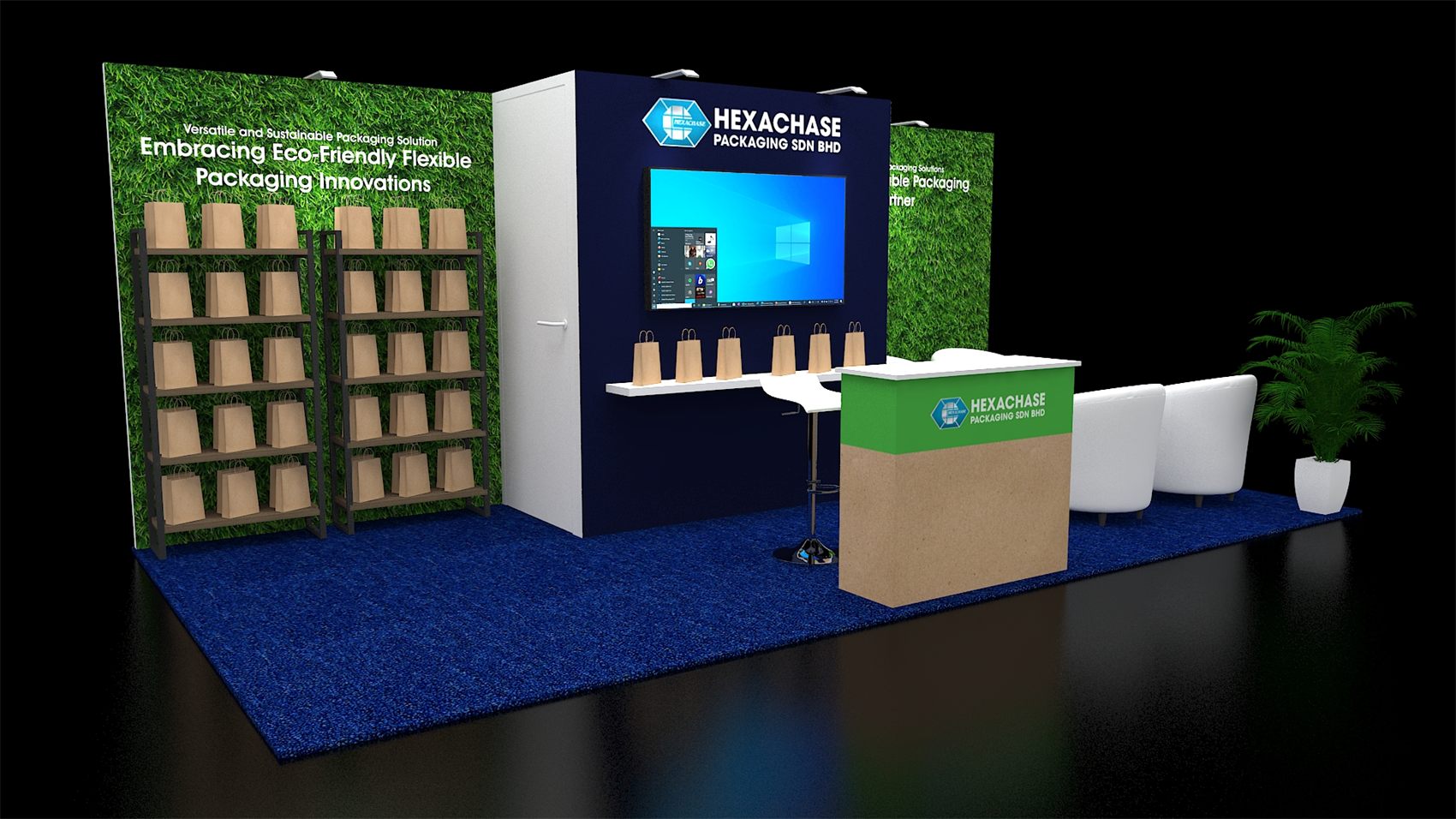 10×20 Inline Booth With Storage Room and Product Shelving Units