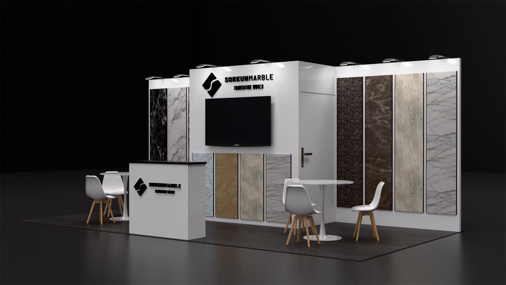 10×20 Inline Booth With Storage Room and Stone Sample Panels