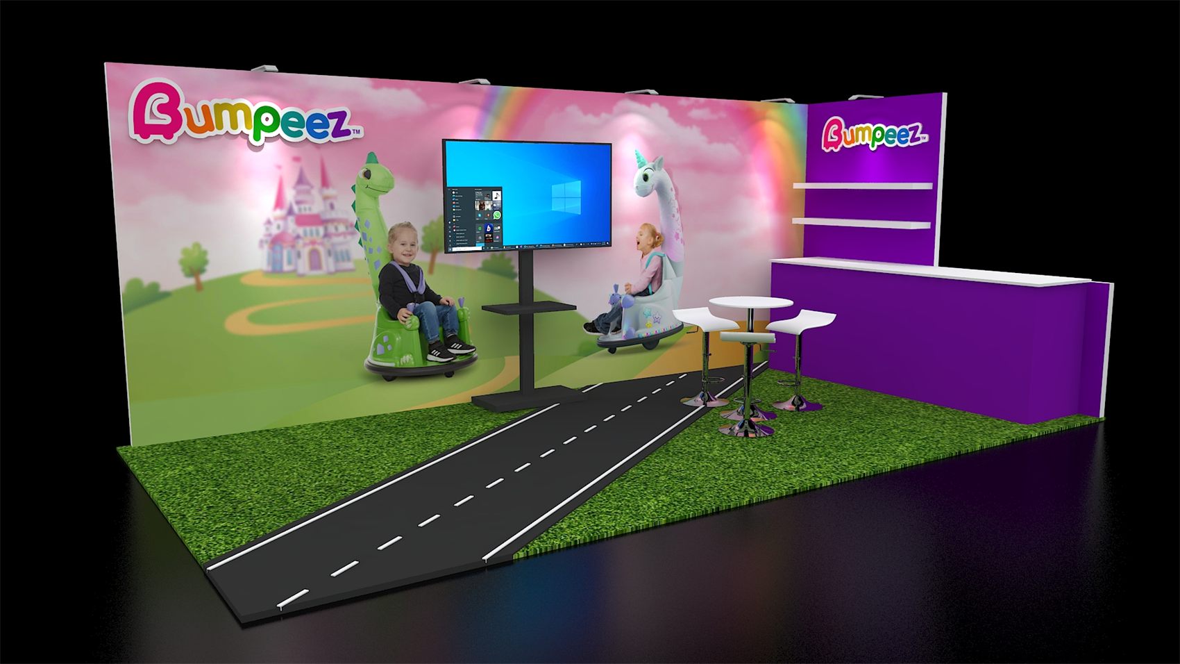 10×20 Inline Booth With Turf Floor and TV Stand