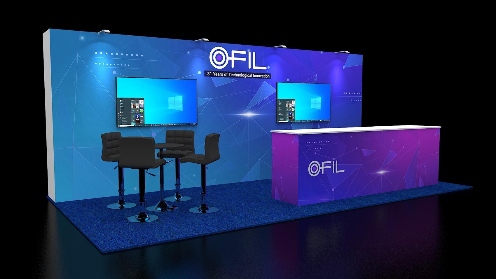 10×20 Inline Booth With Two Screens and Long Counter