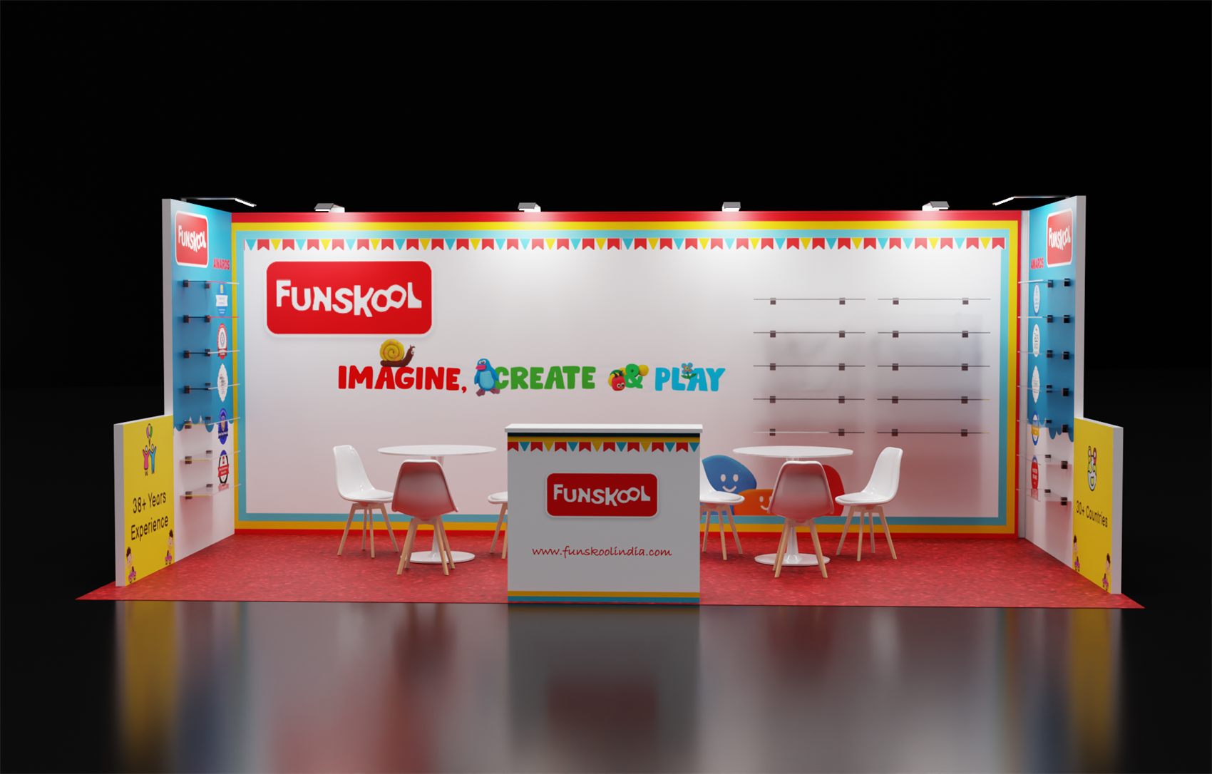 10×20 Inline Booth With Wall Shelving and Playful Graphics