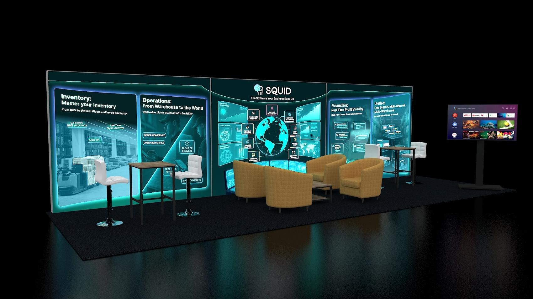 10×30 Inline Booth With Backlit Wall and Lounge