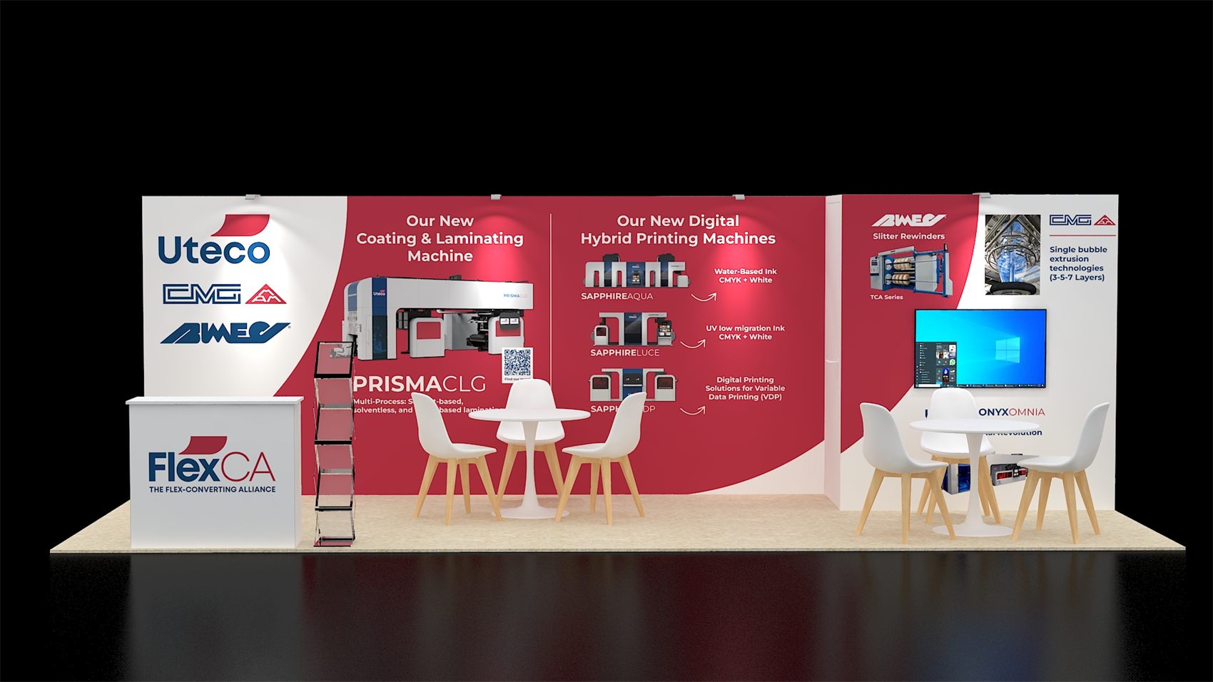 10×30 Inline Booth With Full-Width Graphic Wall and Two Bistro Sets