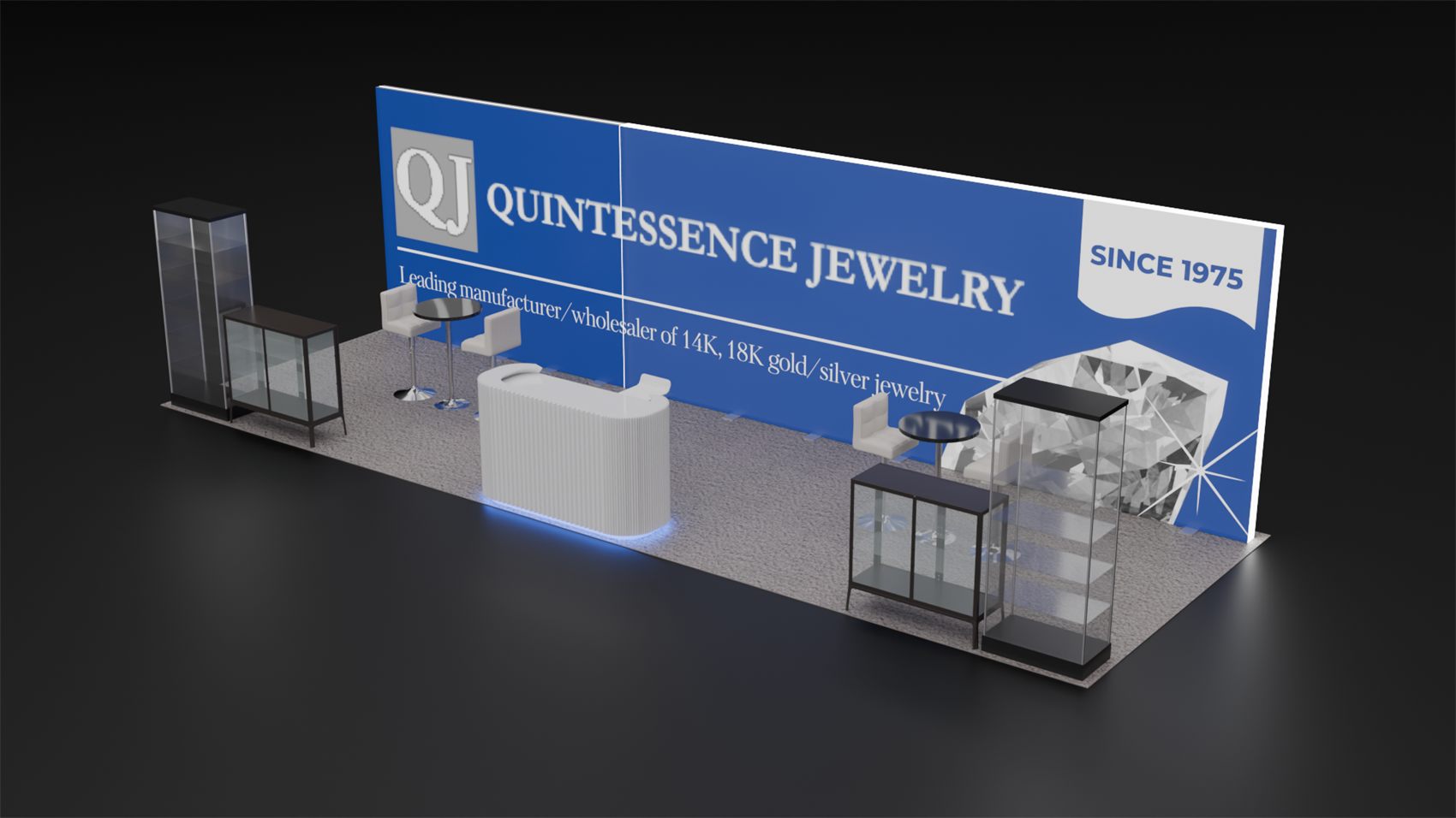 10×30 Inline Booth With Glass Showcases and Curved Lit Counter