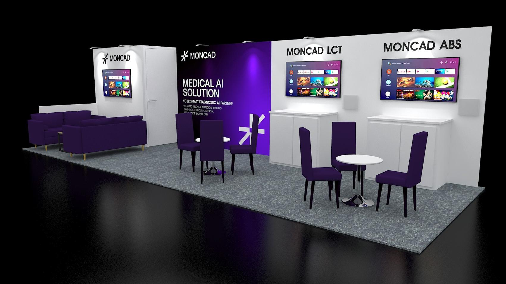 10×30 Inline Booth With Lounge and Three Screens