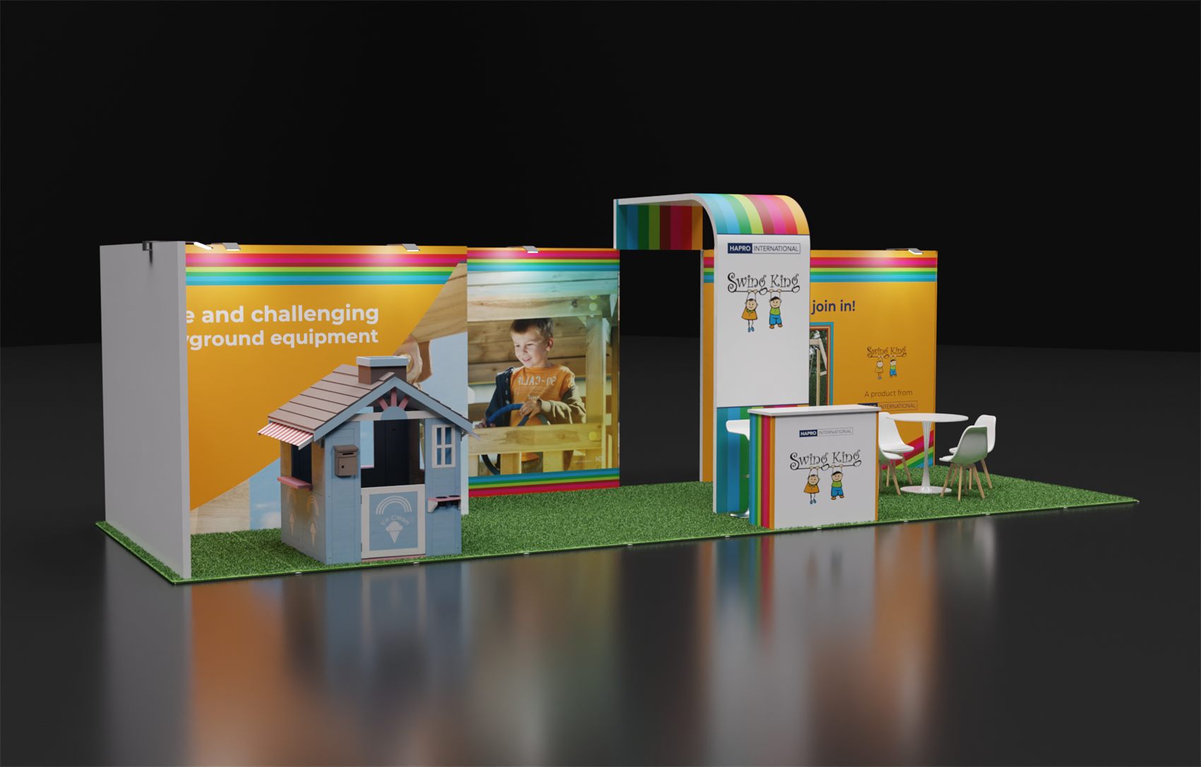10×30 Inline Booth With Rainbow Arch Entrance and Turf Floor