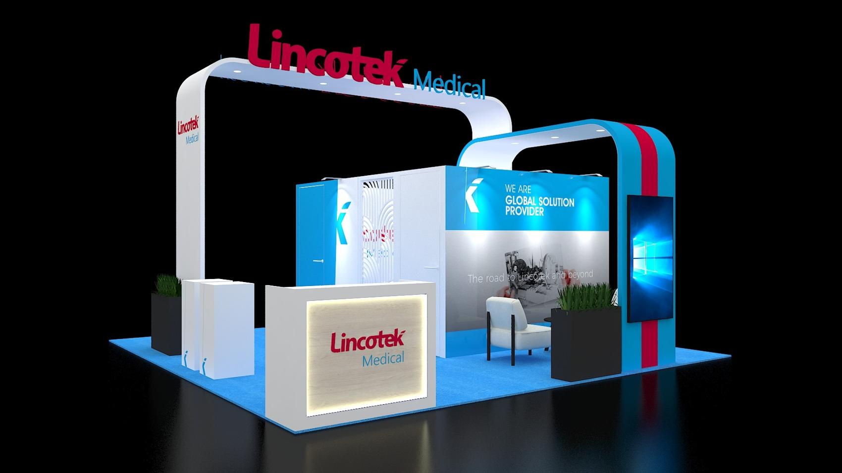 20×20 Island Booth With Arched Headers and Storage Room