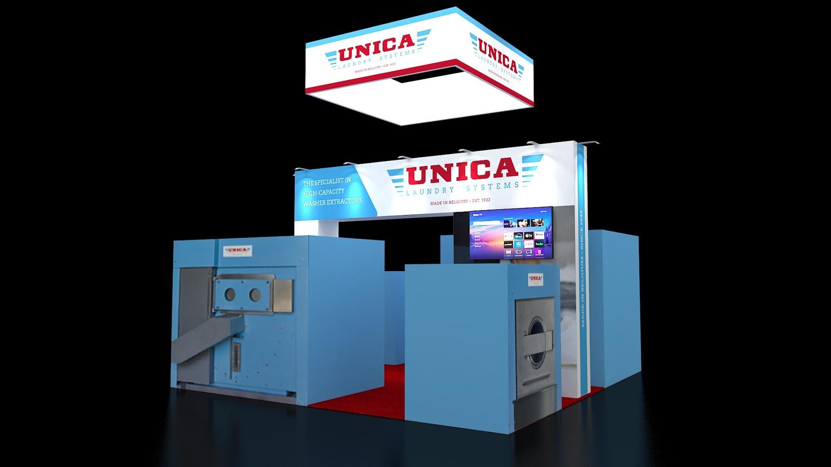 20×20 Island Booth With Built-In Machine Displays