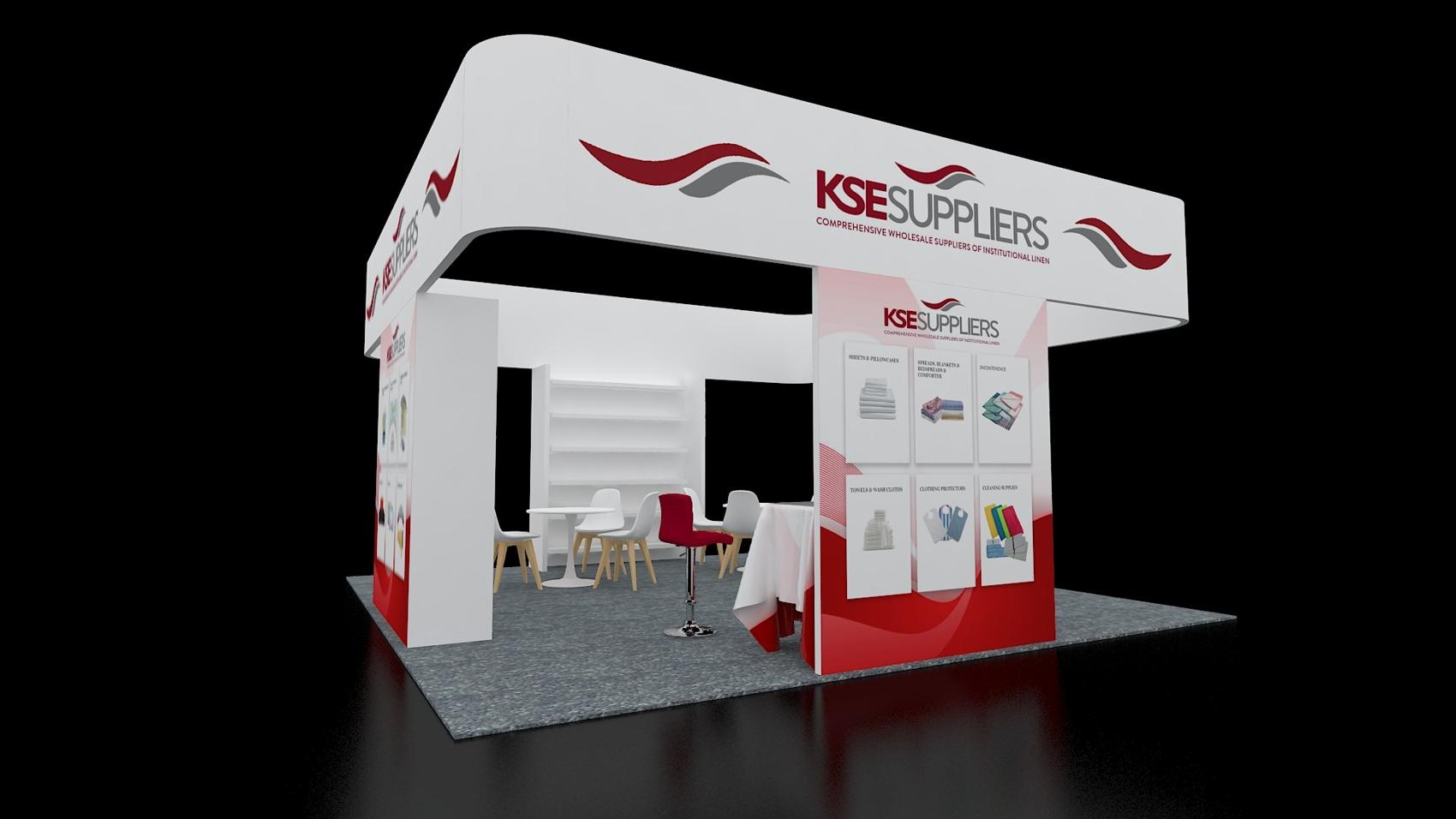 20×20 Island Booth With Rounded Overhead Header