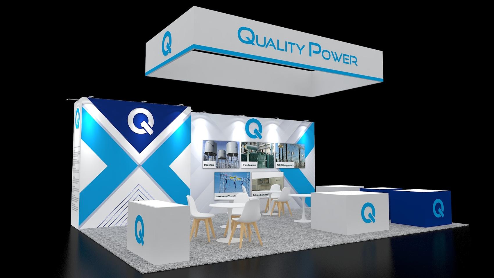 20×30 Island Booth With Hanging Sign and Product Panels