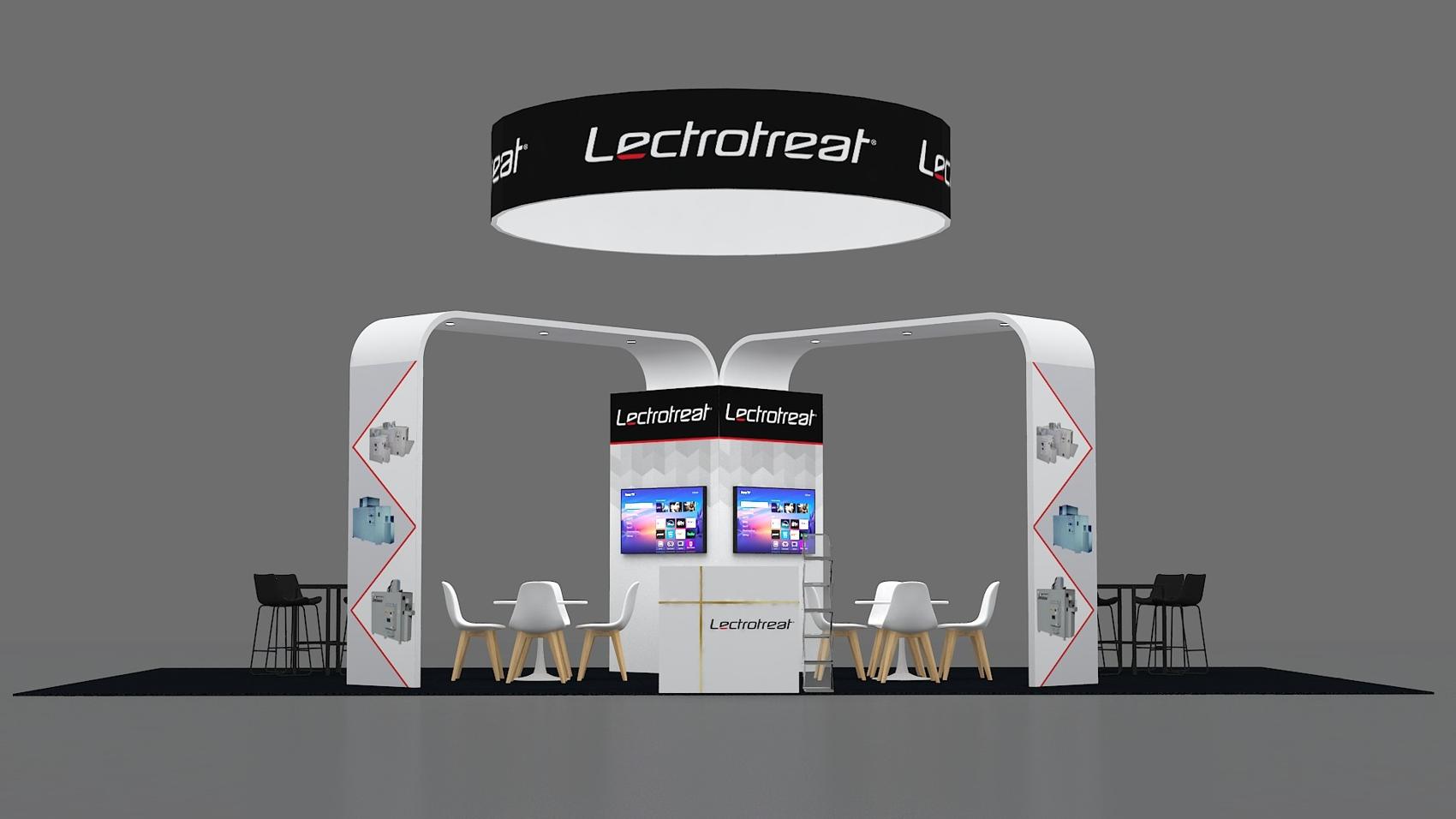 20×30 Island Booth With Round Hanging Sign and Arches