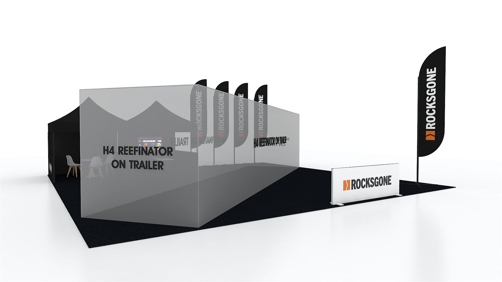 30×50 Island Booth With Pop-Up Canopy Tent and Feather Flags