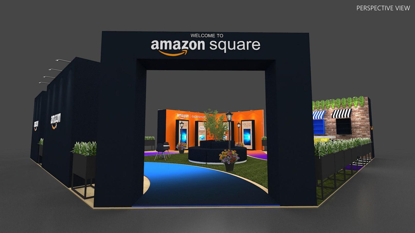 40×40 Island Booth With Entrance Arch and Park Lounge
