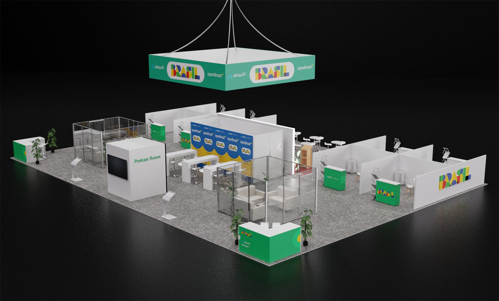 40×60 Island Pavilion With Square Hanging Sign and Podcast Room