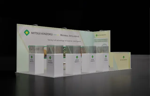 10×20 Corner Booth With Glass-Top Display Pedestals and Graphic Return Wall