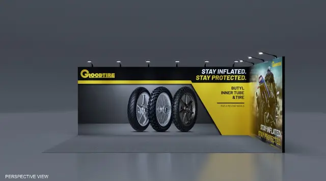 10×20 Corner Booth With Large Tire Graphic Wall