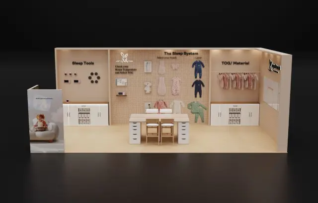 10×20 Corner Booth With Pegboard Walls and Wood-Look Floor