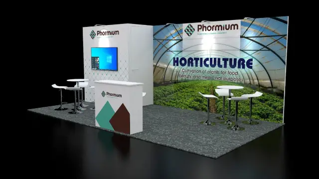 10×20 Corner Booth With Storage Room and Large Graphic Wall