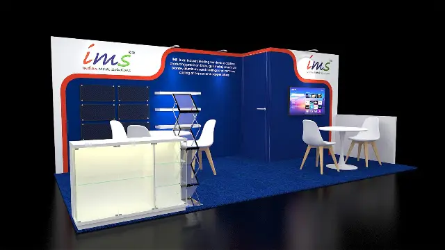 10×20 Inline Booth With Backlit Glass Display Counter and Storage Room