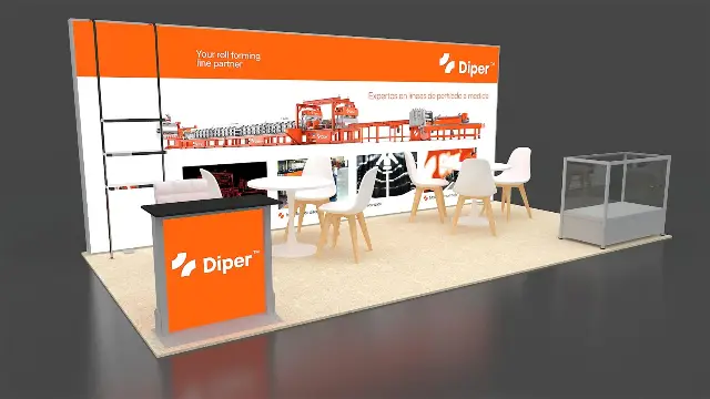 10×20 Inline Booth With Backlit Graphic Wall and Glass Display Case