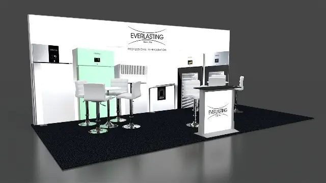 10×20 Inline Booth With Backlit Wall and Equipment Display Area