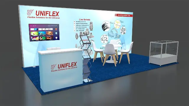 10×20 Inline Booth With Backlit Wall and Glass Display Case