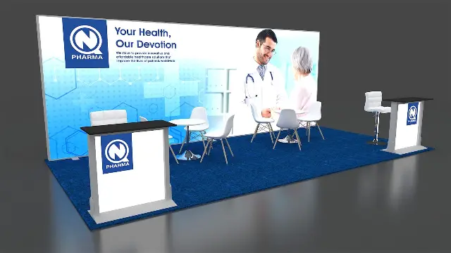 10×20 Inline Booth With Backlit Wall and Twin Lightbox Podiums