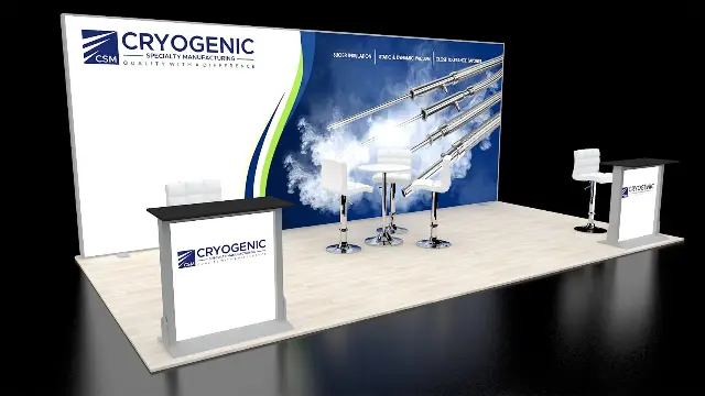 10×20 Inline Booth With Backlit Wall and Two Backlit Podiums