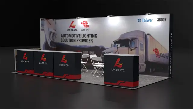 10×20 Inline Booth With Counter Row and Photo Back Wall