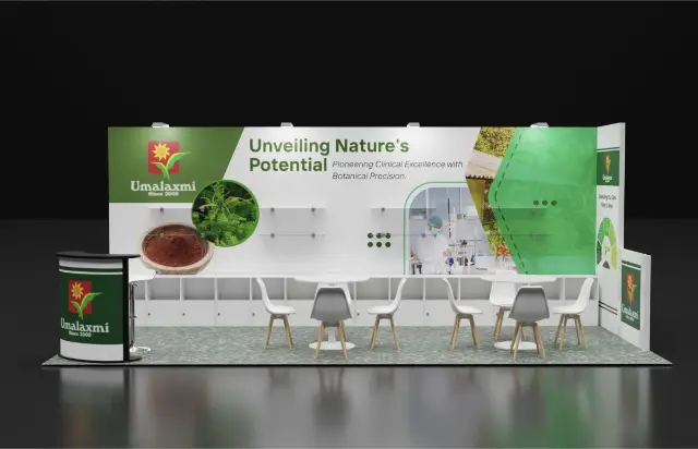 10×20 Inline Booth With Curved Counter and Low Storage Cabinets
