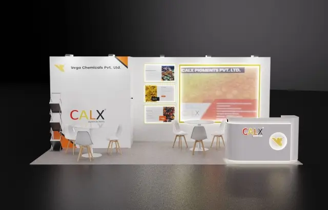 10×20 Inline Booth With Curved Lit Reception Counter and Backlit Frame