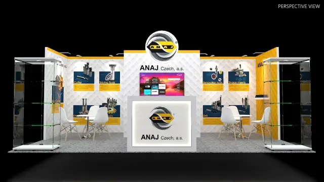10×20 Inline Booth With Display Cases and Quilted Wall