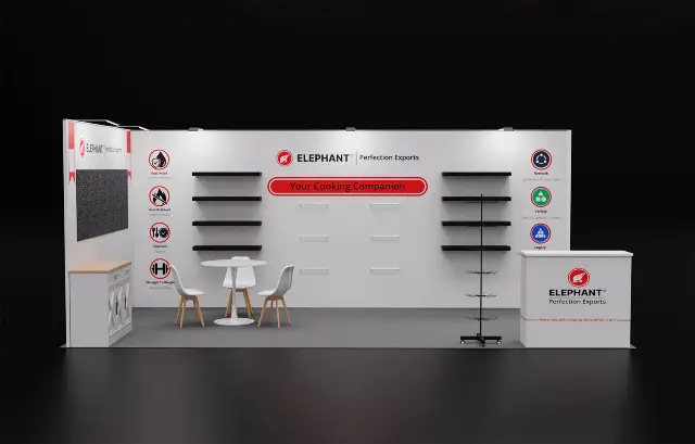 10×20 Inline Booth With Floating Shelves and Spinner Display Rack