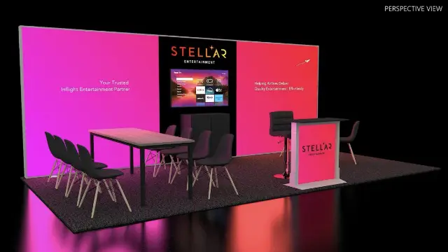 10×20 Inline Booth With Full-Color Backlit Wall and Meeting Table