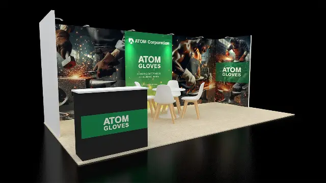 10×20 Inline Booth With Full Fabric Graphic Wall and Branded Counter