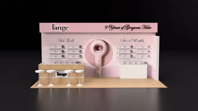 10×20 Inline Booth With Gingham Wall and Product Shelves
