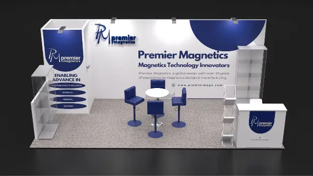 10×20 Inline Booth With Glass Display Cases and Reception Counter