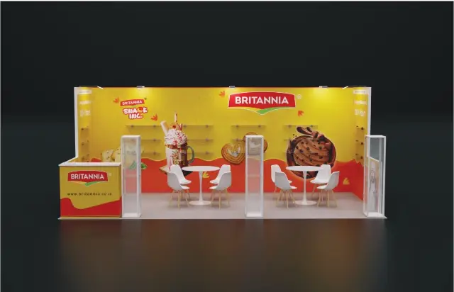 10×20 Inline Booth With Glass Display Towers and Glass Shelves