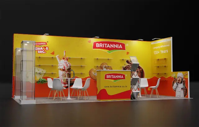 10×20 Inline Booth With Glass Showcases and Wall Shelving