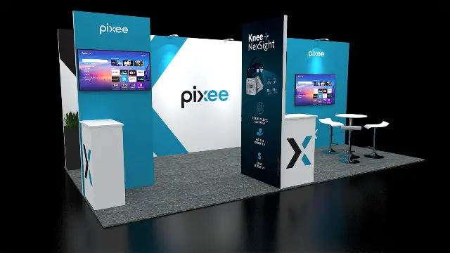 10×20 Inline Booth With Graphic Towers and Dual TVs