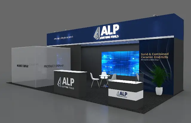 10×20 Inline Booth With LED Video Wall and Glass Product Display Room