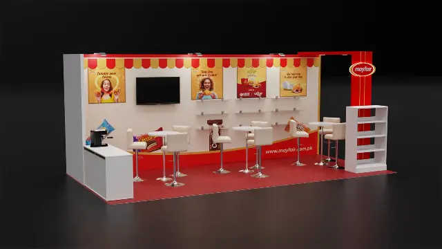 10×20 Inline Booth With Lit Logo Archway and Coffee Counter
