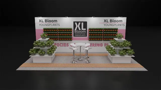 10×20 Inline Booth With Living Plant Wall Panels and Tiered Plant Stands