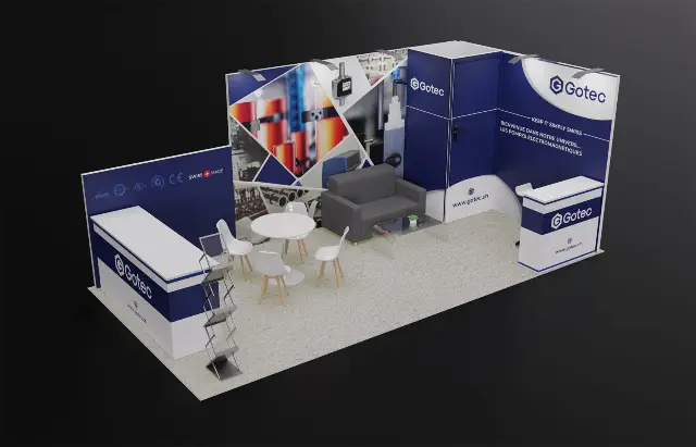 10×20 Inline Booth With Lockable Storage Room and Built-In Side Counter