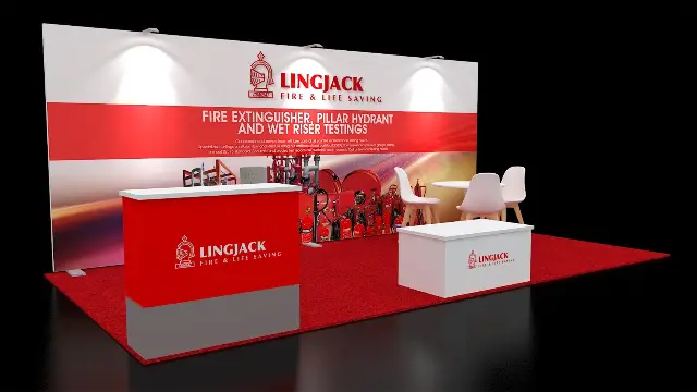 10×20 Inline Booth With Logo Counter and Café Table Seating
