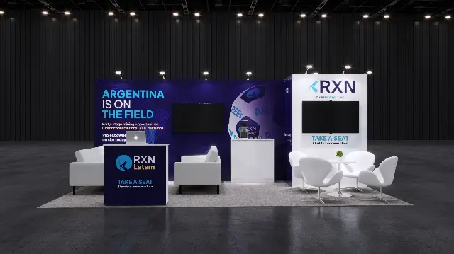 10×20 Inline Booth With Lounge Seating and Tall Logo Tower
