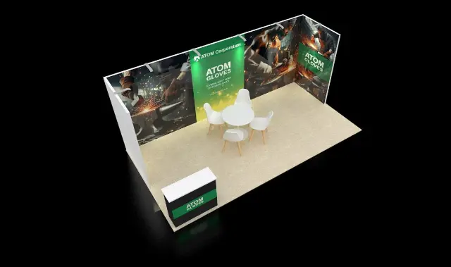 10×20 Inline Booth With Photo Graphic Wall and Round Meeting Table